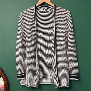 NIC+ZOE Black & White Open Front Striped Cardigan Womens MP Layering Spring